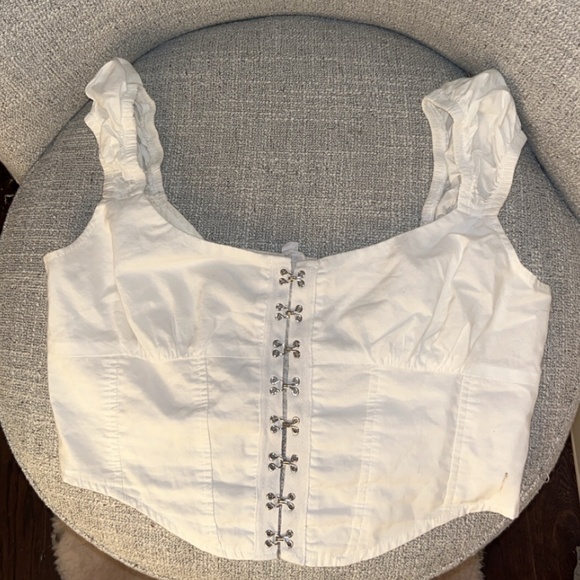 White Puff Sleeve Hook & Eye Crop Top - Picture 1 of 1